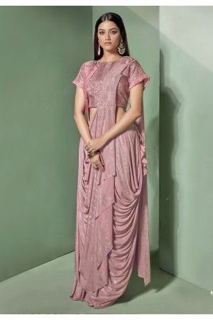 Pink lycra frilled party wear saree  5304